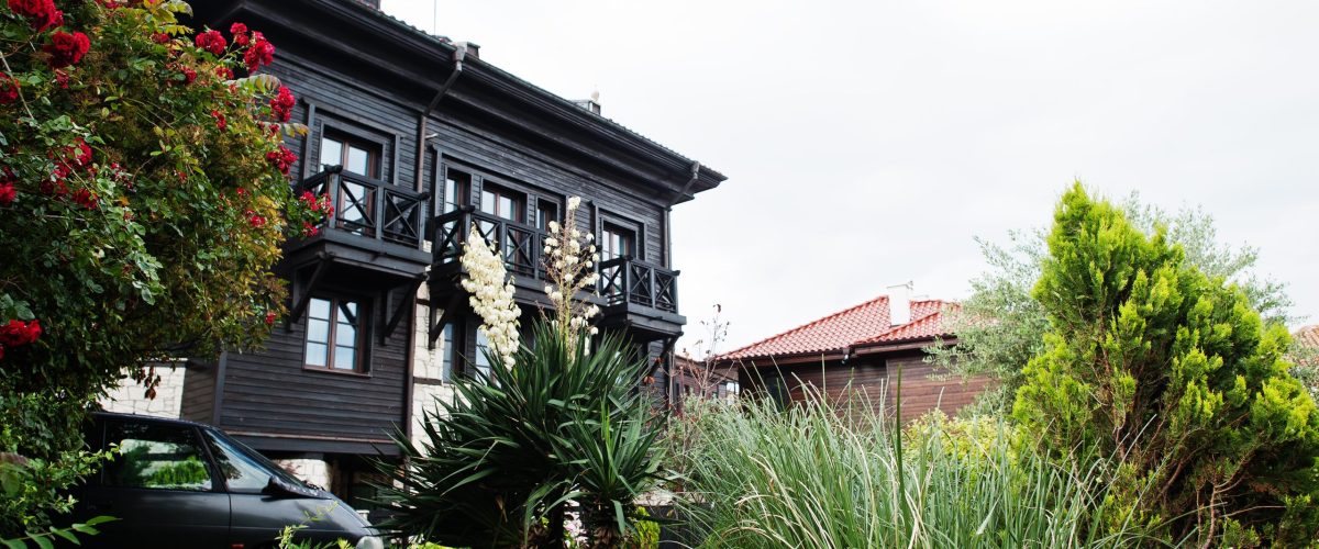 Old buildings and gardens of Nesebar, Bulgaria.